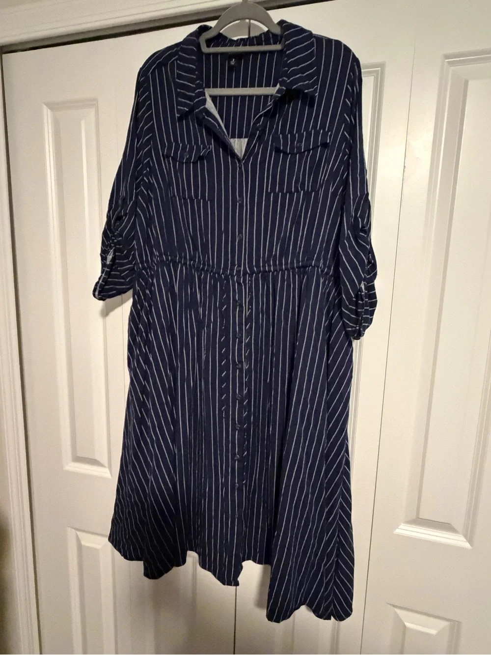 torrid Navy and White Pinstripe Shirt Dress - Picture 1 of 4